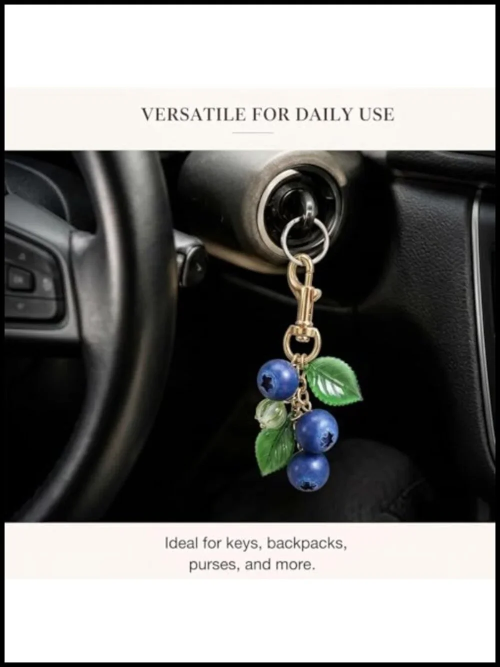 Realistic 3D Blueberry Keychain for Women Fruit Bag Charm Handbag Tote